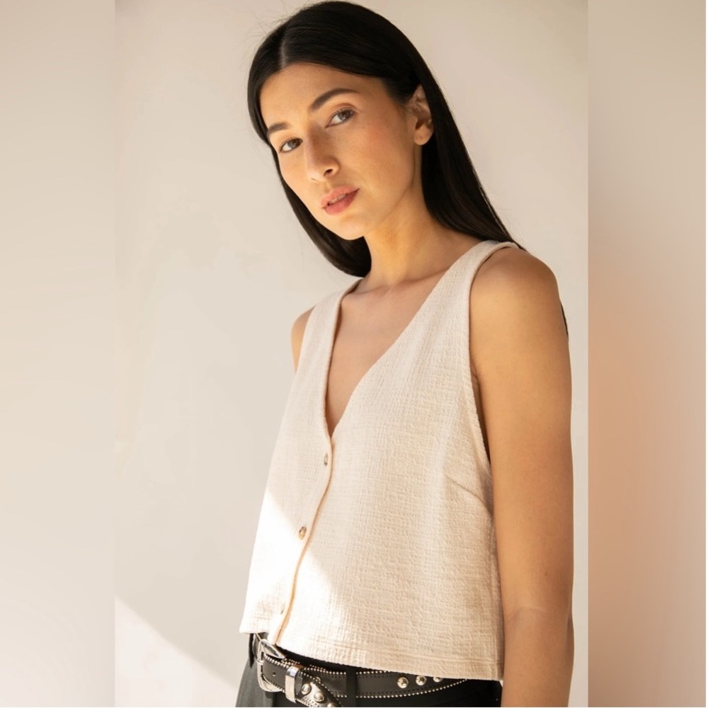 NWT Oak + Fort‎ Cream Button-Down Women's Tank XS - Picture 2 of 13